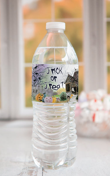 Haunted House Halloween Water Bottle Label