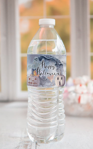 Jack-o-Lantern Scene Halloween Water Bottle Label