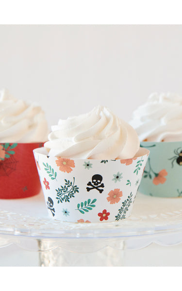 Floral Skull Halloween Cupcake Wrappers