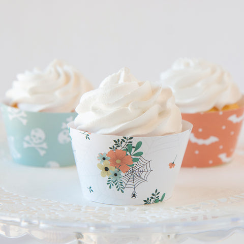 Pastel Floral Halloween Cupcake Wrappers
