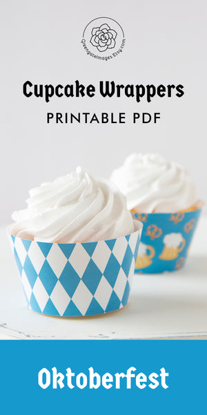 Oktoberfest Cupcake Wrappers - Beer/Pretzels and Bavarian Flag - Greengate Images