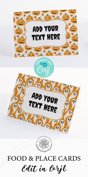 Orange Ghosts and Jack-o-Lanterns Halloween Place Cards Duo