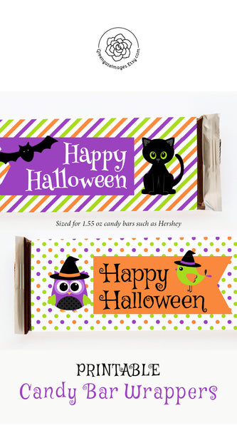 Cat and Owl Halloween Candy Bar Wrappers