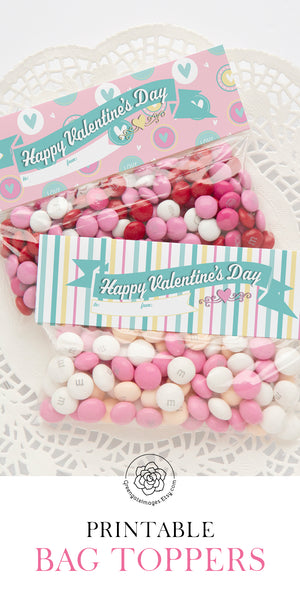 Valentine's Bag Topper Duo - 6.5" Hearts & Stripes - Greengate Images