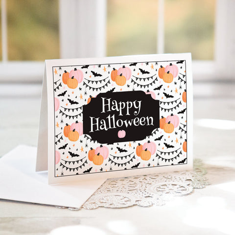 Peach and Pink Pumpkins A2 Halloween Card