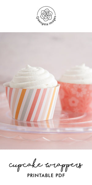 Peach Stripes & Floral Cupcake Wrapper Duo