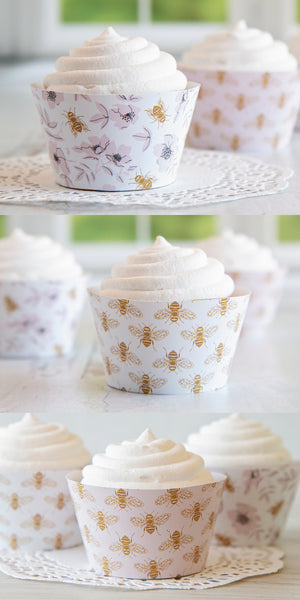 Honey Bee Cupcake Wrappers - Blush Pink and Gold