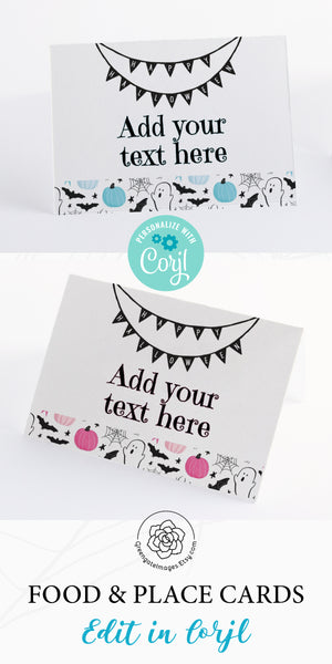Pink and Blue Pumpkins Halloween Place Cards Duo