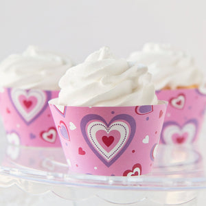 Valentine's Day Cupcake Wrappers - Pink, Purple, Red Hearts