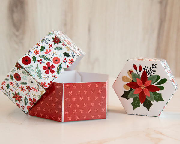 Hexagon Gift Box - Red Poinsettia