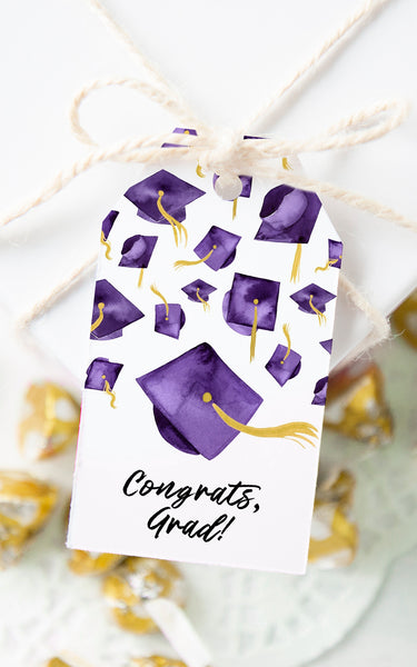 Purple Graduation Cap Gift Tags