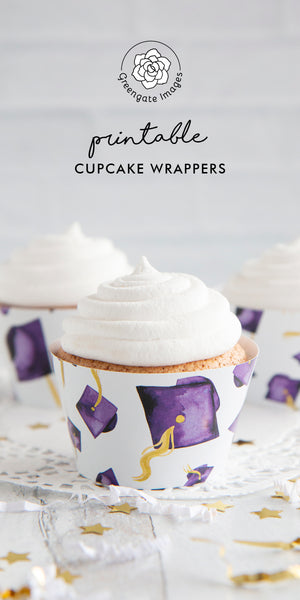 Purple Graduation Cupcake Wrapper - Flying Caps