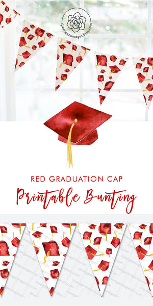 Red Graduation Bunting - Flying Caps