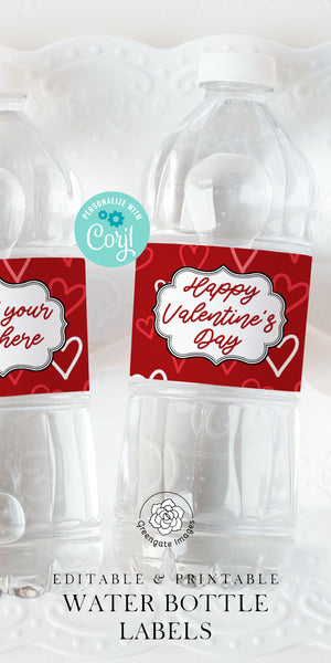 Water Bottle Labels - Red Hearts
