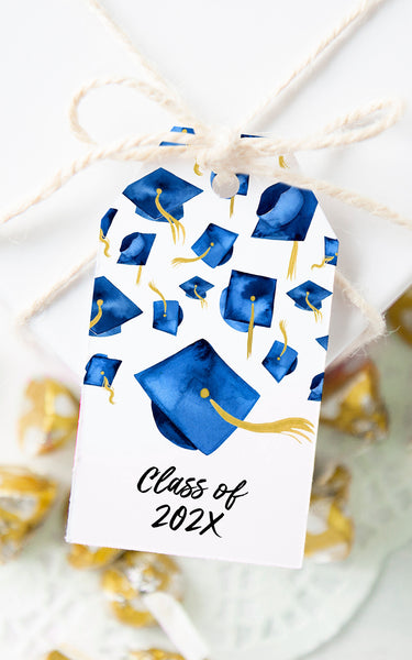 Royal Blue Graduation Cap Gift Tags