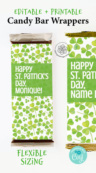 St. Patrick's Day Candy Bar Wrappers - Two Sizes - Spring Green Shamrocks