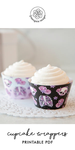 Skulls and Roses Halloween Cupcake Wrappers