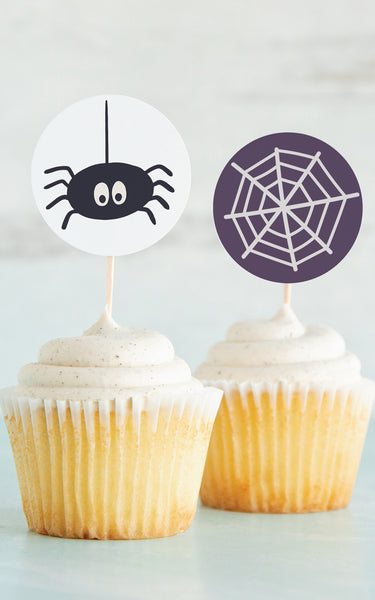 Spiders and Webs 2" Circle Halloween Cupcake Toppers - Greengate Images