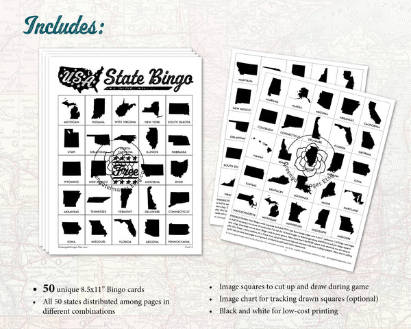 US State Bingo - Black and White