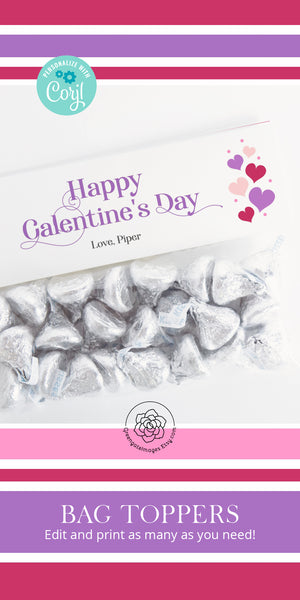 Galentine's/Valentine's Day Bag Toppers - 6.5" Purple and Pink Hearts