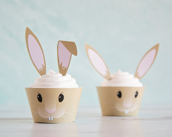 Bunny Cupcake Wrappers + Toppers - Tan