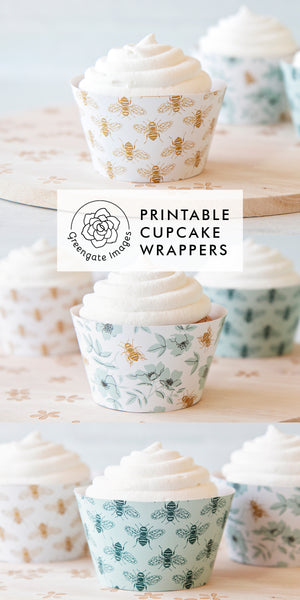 Honey Bee Cupcake Wrappers - Teal and Gold
