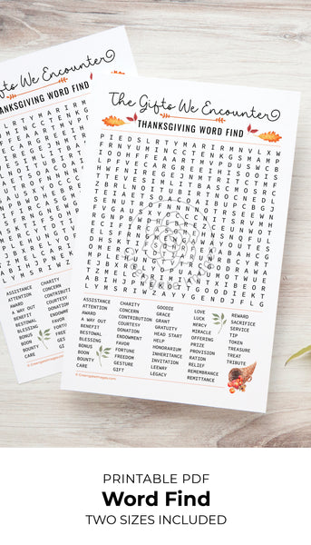 Thanksgiving Word Find - The Gifts We Encounter