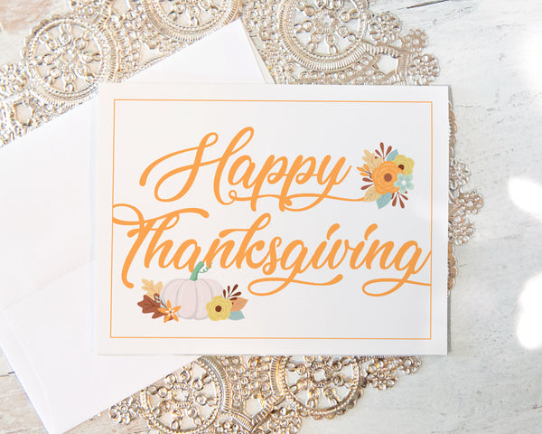 Pumpkins and Flowers Thanksgiving Card