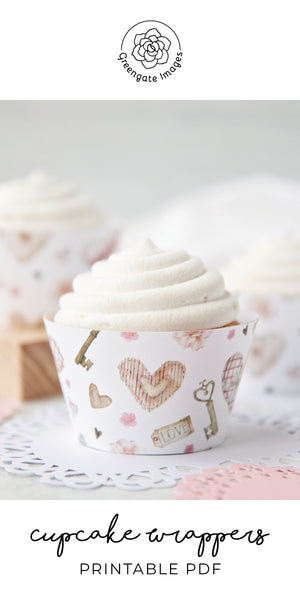 Vintage Heart Cupcake Wrappers - Beige and Pink