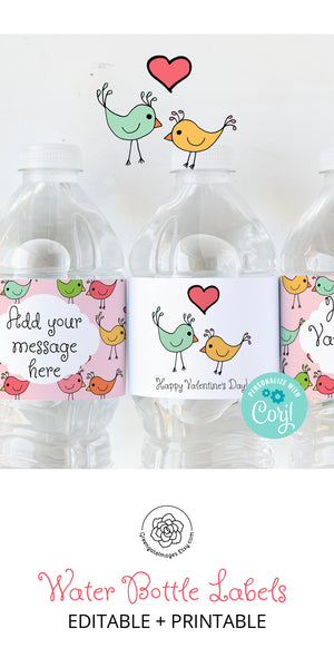 Love Birds Valentine Water Bottle Label