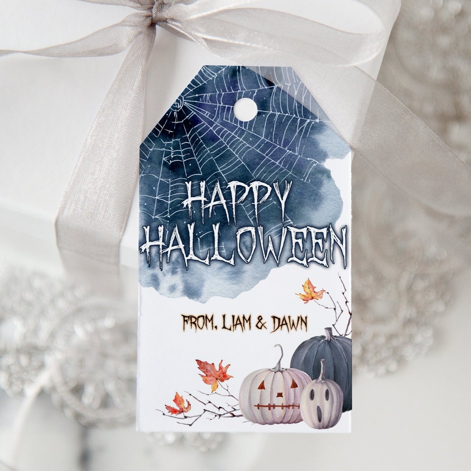 Spiderweb and Jack-o-Lanterns Gift Tag