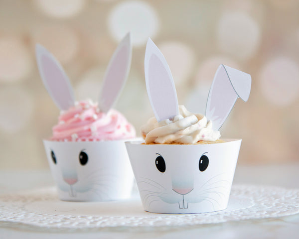 Bunny Cupcake Wrappers + Toppers - White