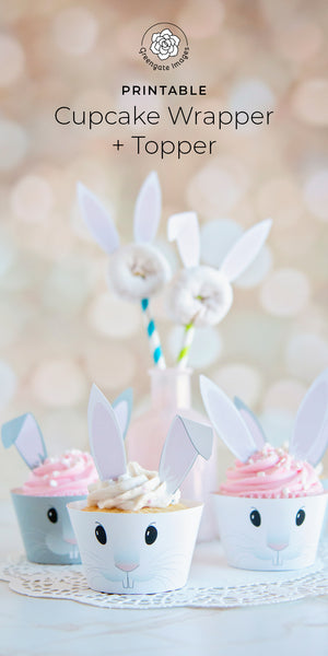 Bunny Cupcake Wrappers + Toppers - White