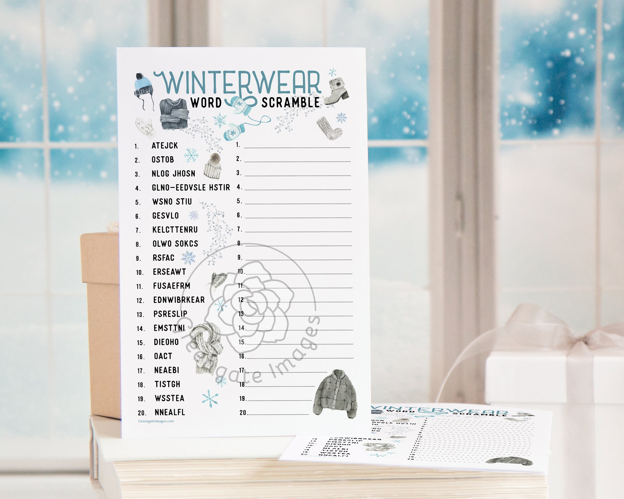 Winter Word Scramble - Cold-Weather Clothing – Greengate Images for Winter Word Scramble Free Printable