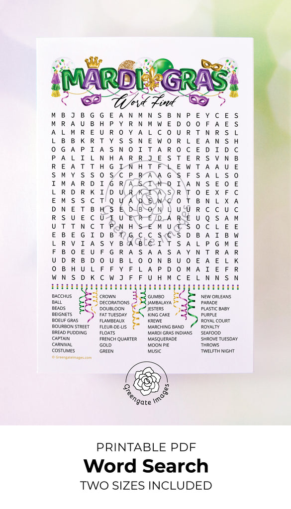 Mardi Gras Word Search Greengate Images