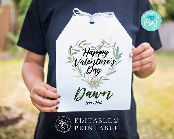 Large Valentine's Day Gift Tag - Greenery Heart and Cupid