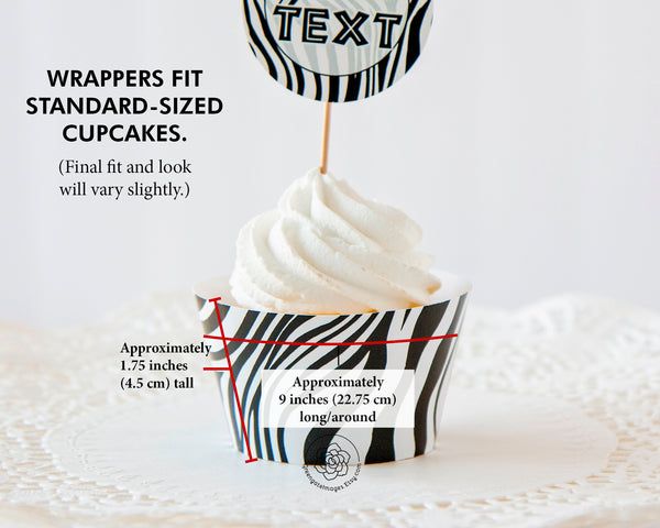 Zebra Print Cupcake Wrappers + Toppers