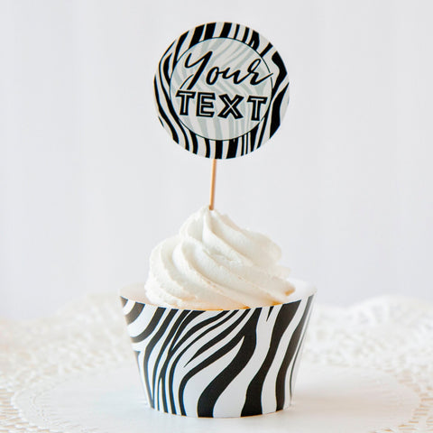 Zebra Print Cupcake Wrappers + Toppers